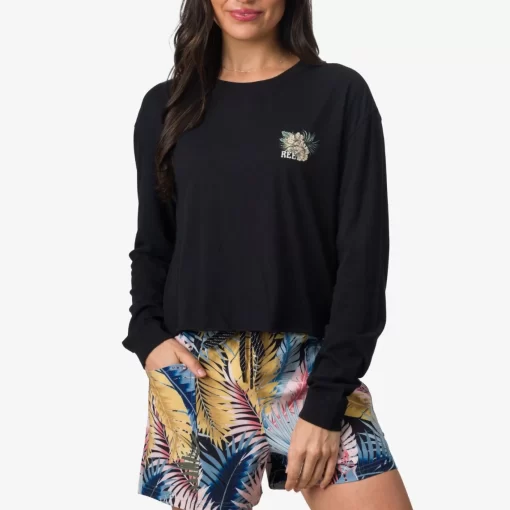 REEF T-Shirts>Gal Long Sleeve Crop T-Shirt Caviar